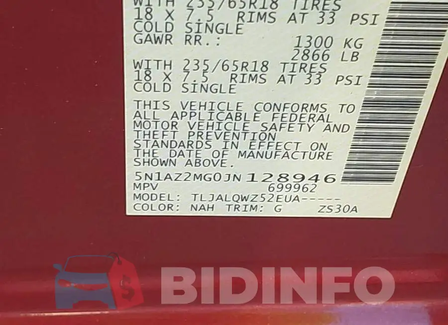 5N1AZ2MG0JN128946 Photo# 9