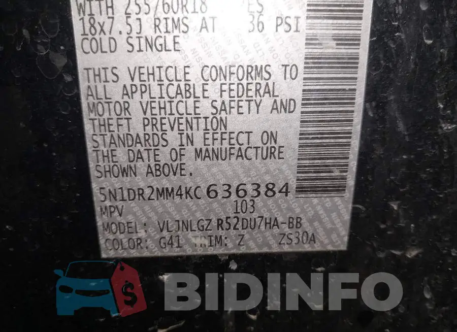 5N1DR2MM4KC636384 Photo# 9