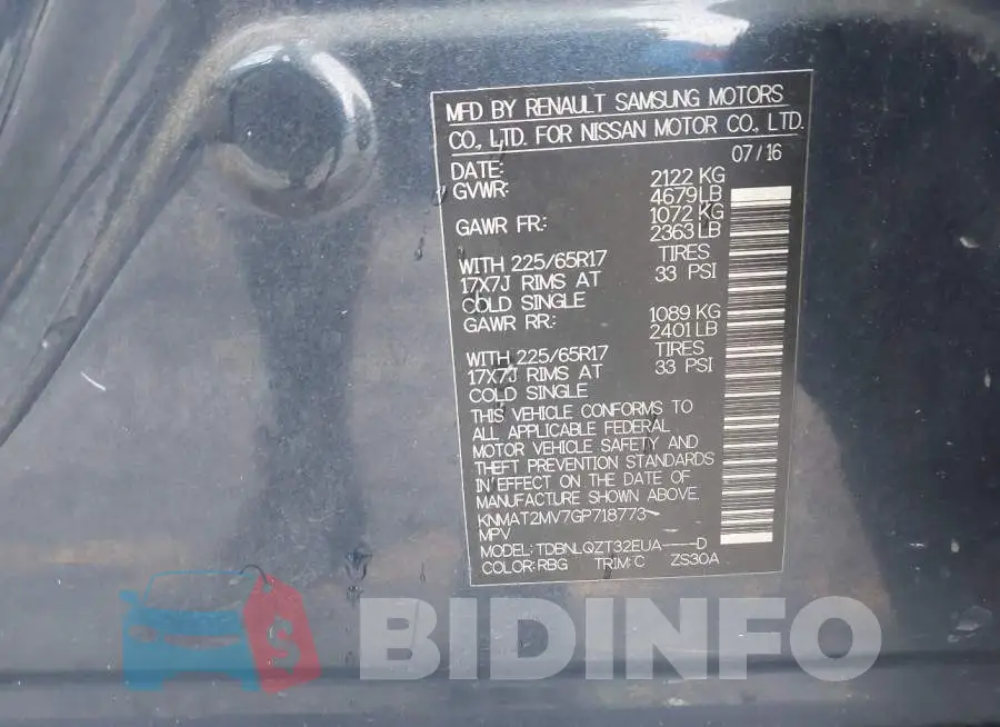 KNMAT2MV7GP718773 Photo# 9