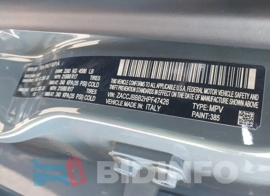 ZACCJBBB2HPF47426 Photo# 9