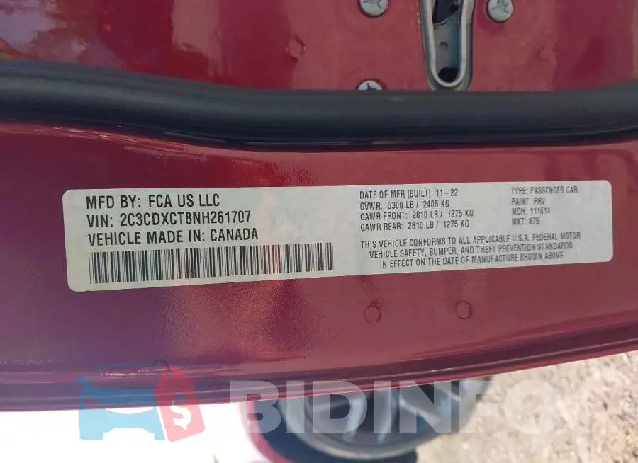 2C3CDXCT8NH261707 Photo# 9
