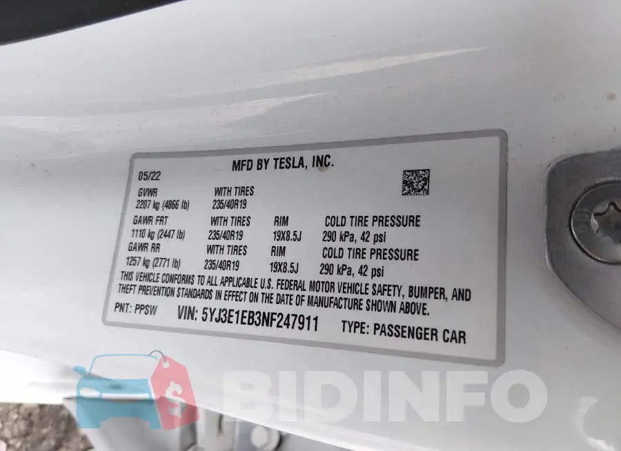 5YJ3E1EB3NF247911 Photo# 9