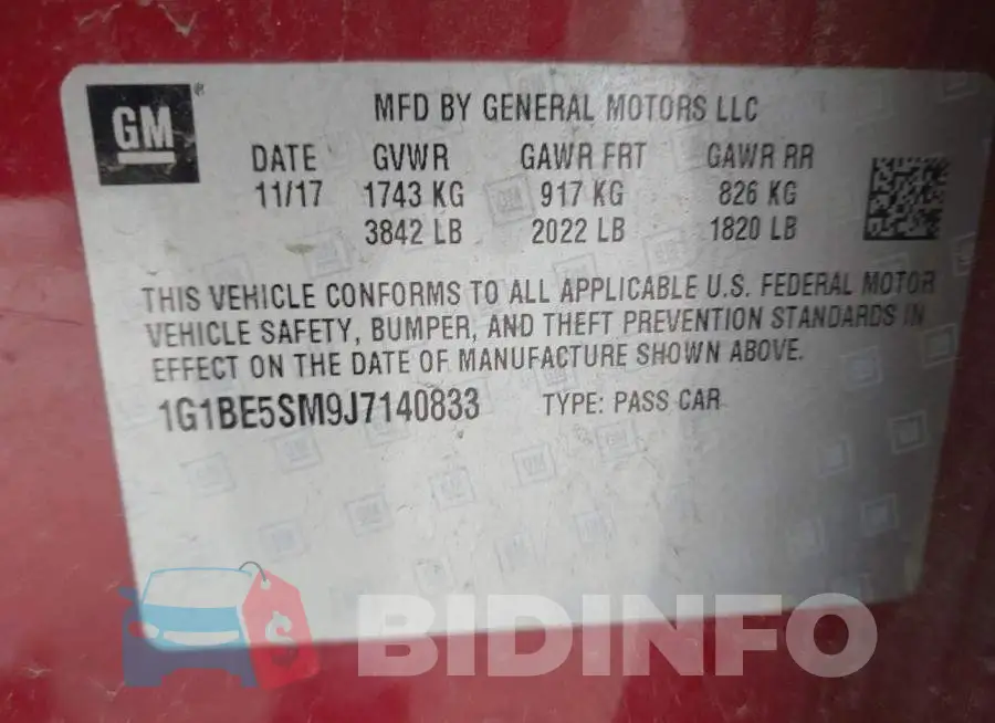 1G1BE5SM9J7140833 Photo# 9