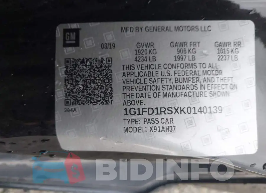 1G1FD1RSXK0140139 Photo# 9