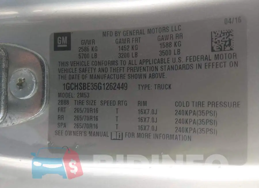 1GCHSBE35G1262449 Photo# 9