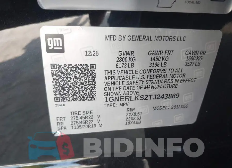 1GNERLKS2TJ243889 Photo# 9
