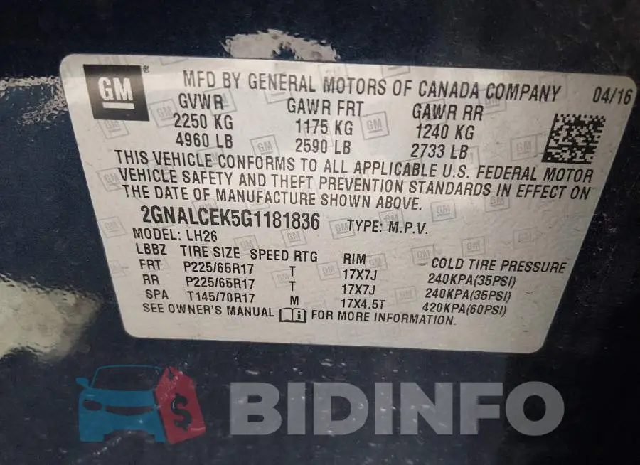 2GNALCEK5G1181836 Photo# 9