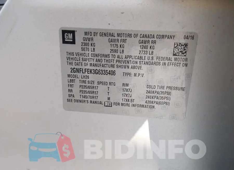 2GNFLFEK3G6335406 Photo# 9