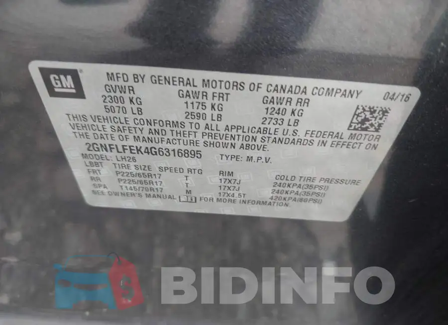 2GNFLFEK4G6316895 Photo# 9