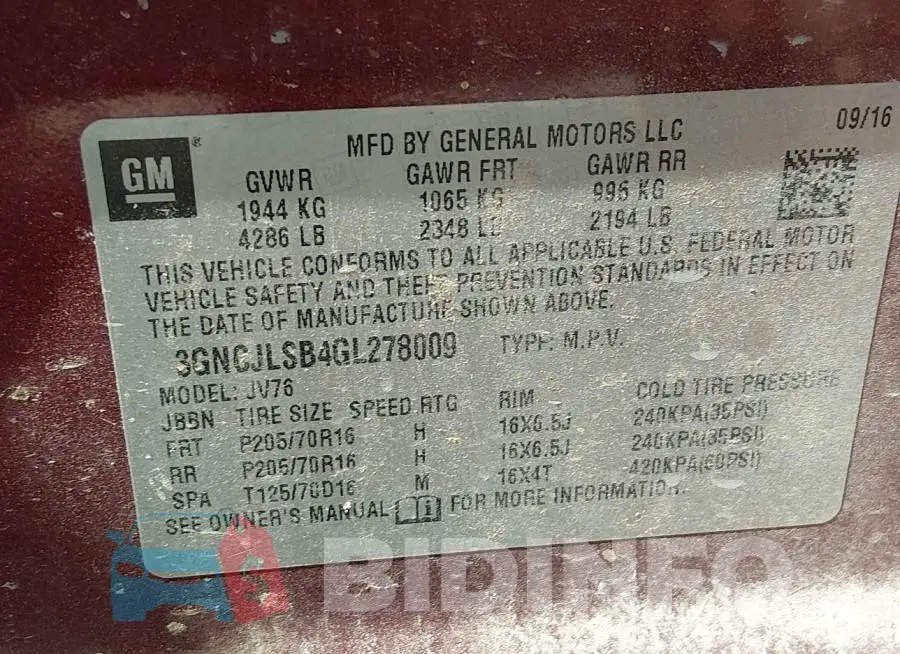3GNCJLSB4GL278009 Photo# 9