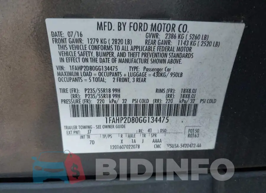 1FAHP2D80GG134475 Photo# 9