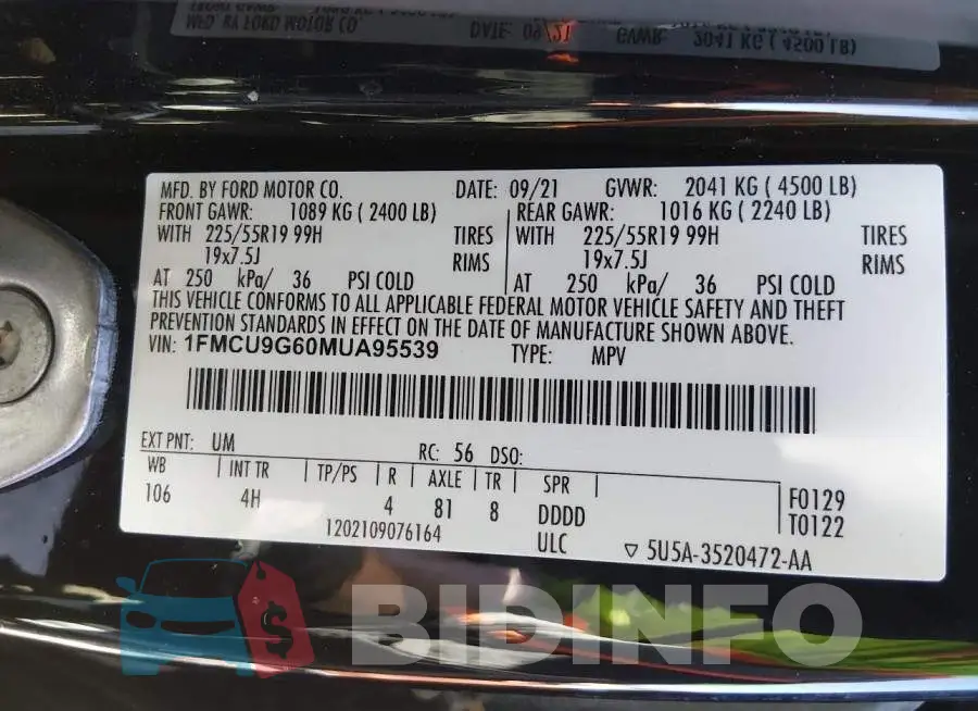 1FMCU9G60MUA95539 Photo# 9