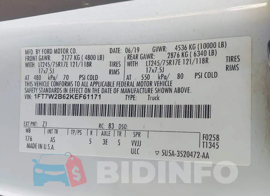 1FT7W2B62KEF61171 Photo# 9
