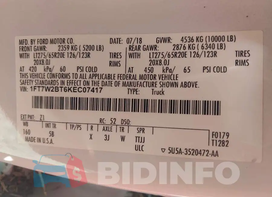 1FT7W2BT6KEC07417 Photo# 9