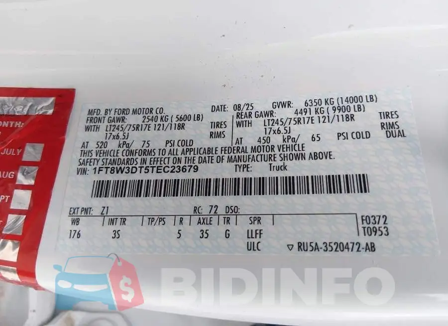 1FT8W3DT5TEC23679 Photo# 8