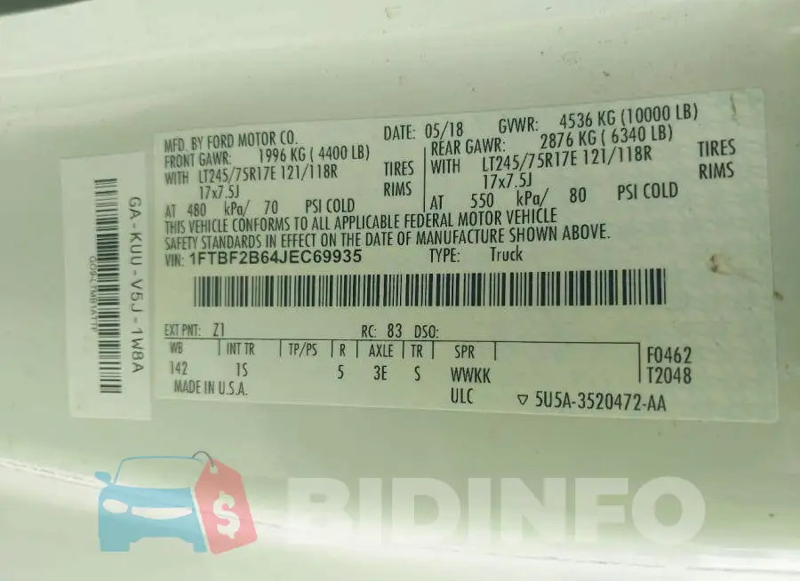1FTBF2B64JEC69935 Photo# 9
