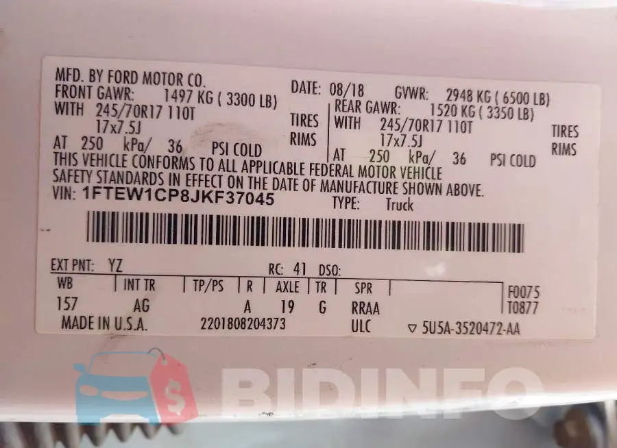 1FTEW1CP8JKF37045 Photo# 9