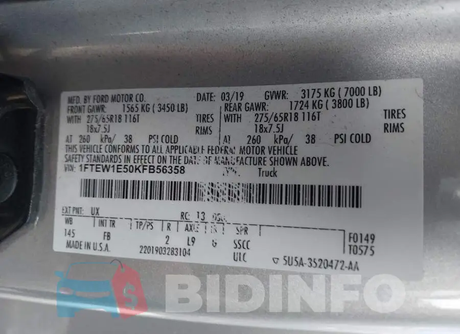 1FTEW1E50KFB56358 Photo# 9