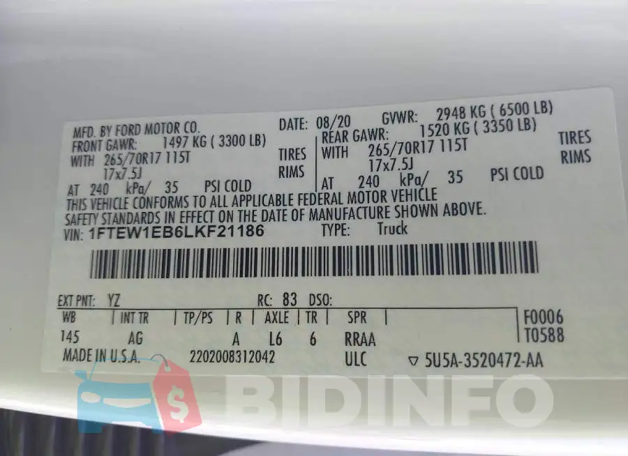 1FTEW1EB6LKF21186 Photo# 9