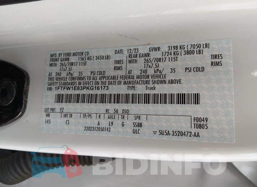 1FTFW1E83PKG16173 Photo# 9