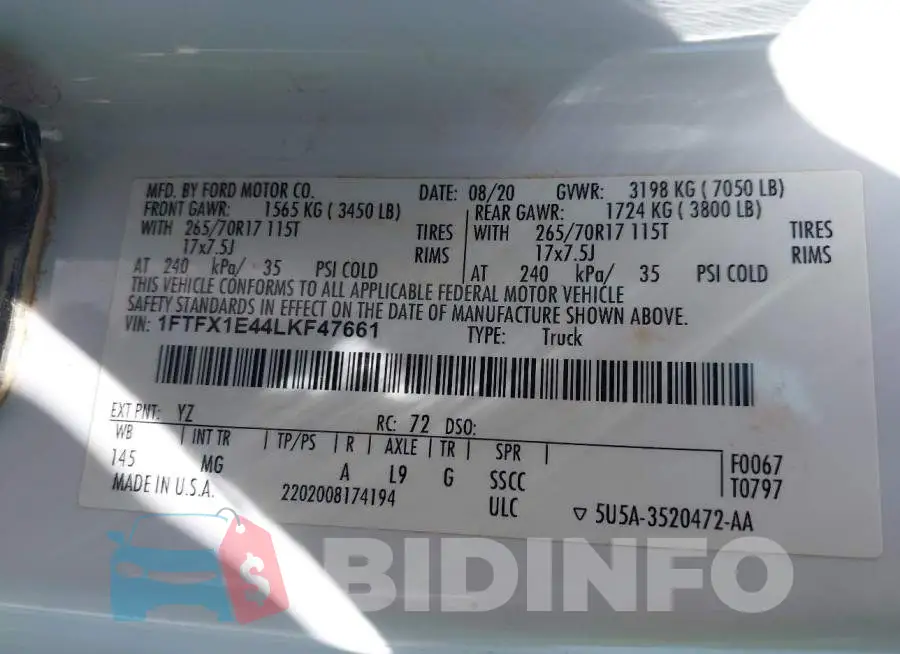 1FTFX1E44LKF47661 Photo# 9