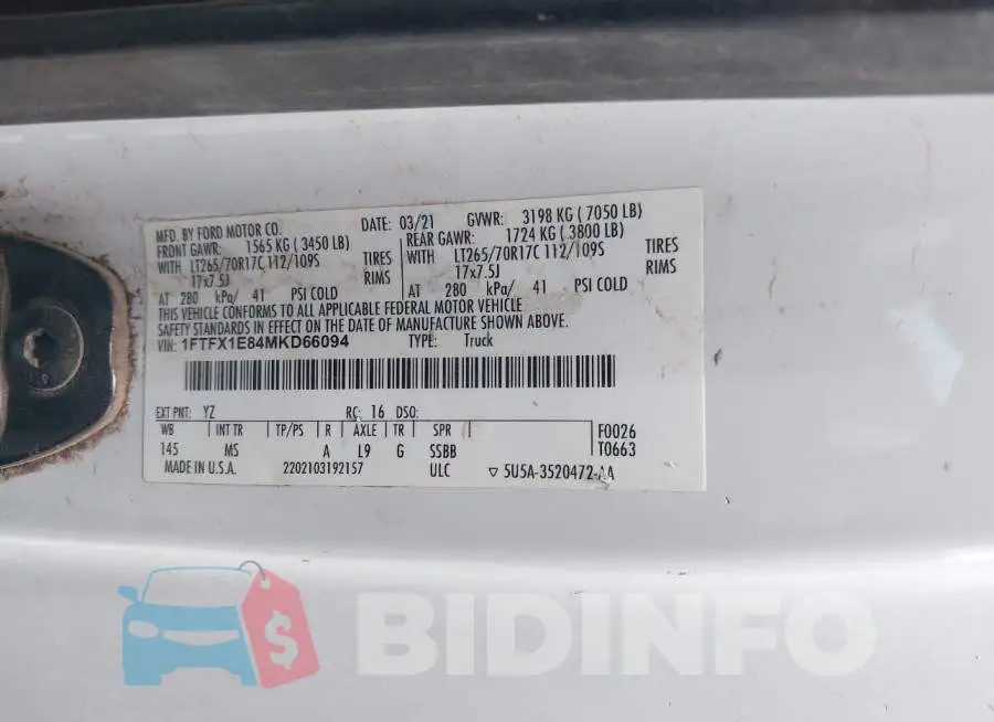 1FTFX1E84MKD66094 Photo# 9