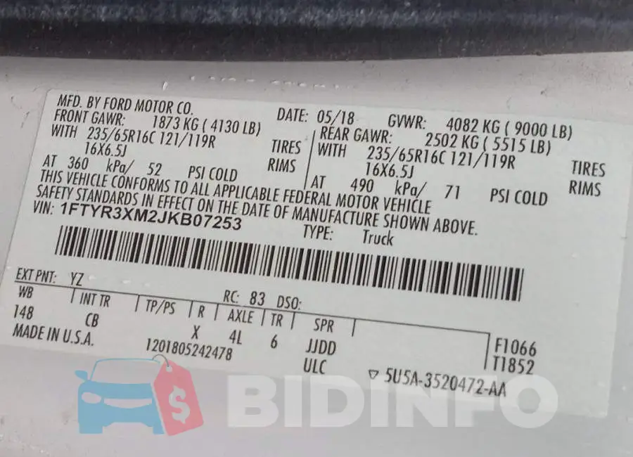 1FTYR3XM2JKB07253 Photo# 8