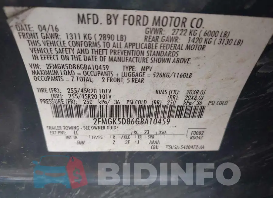 2FMGK5D86GBA10459 Photo# 9