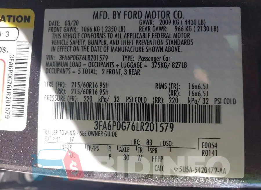 3FA6P0G76LR201579 Photo# 9