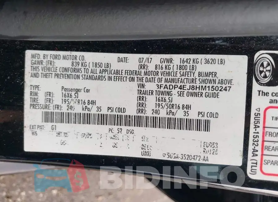 3FADP4EJ8HM150247 Photo# 9