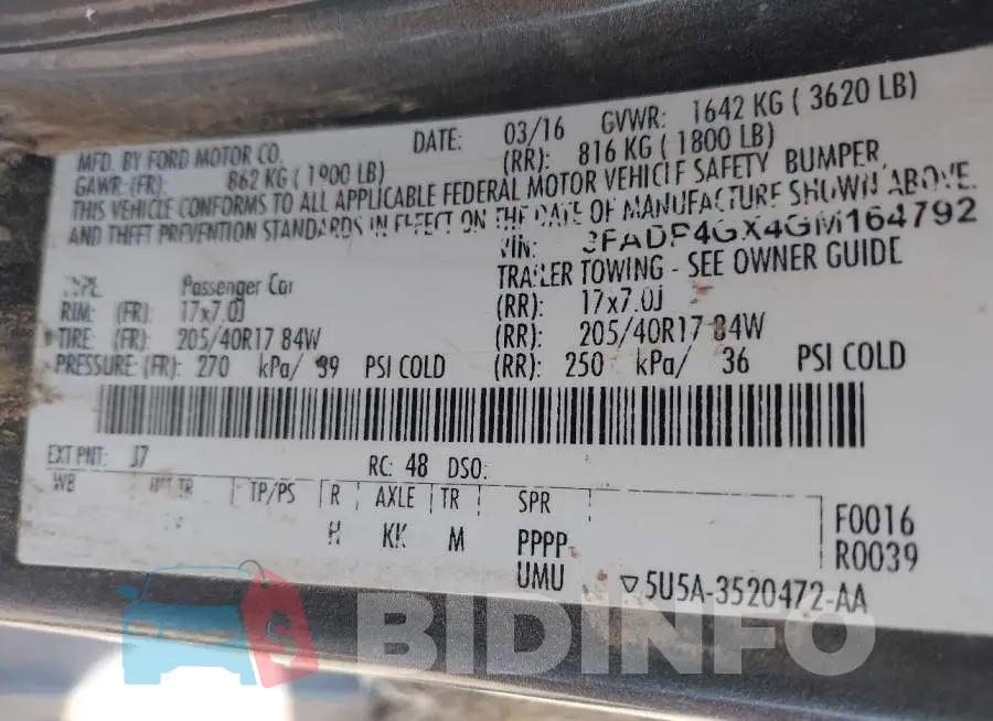 3FADP4GX4GM164792 Photo# 9
