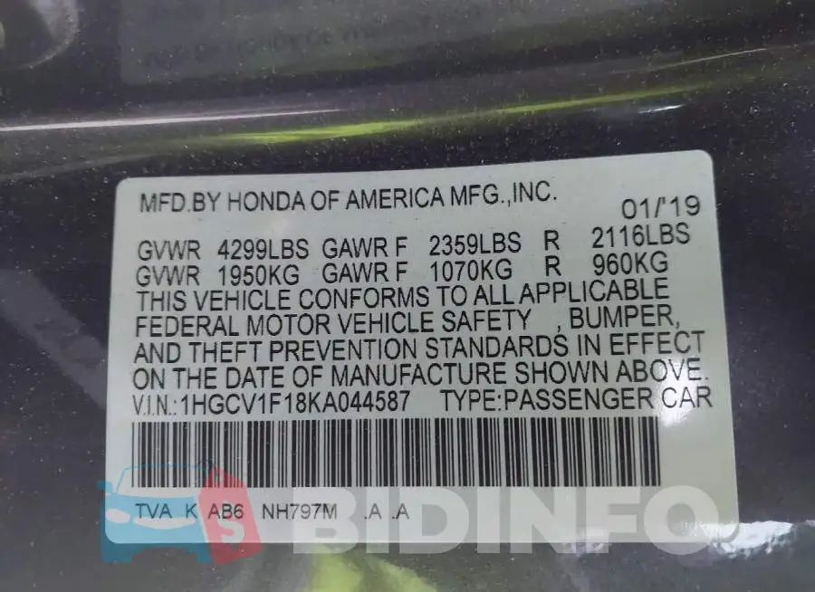1HGCV1F18KA044587 Photo# 9