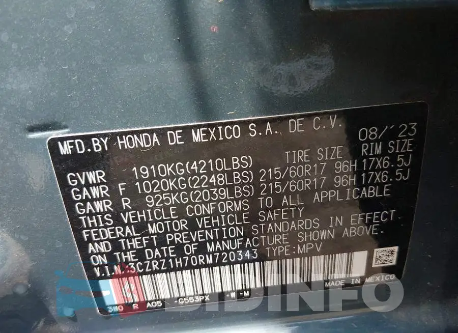 3CZRZ1H70RM720343 Photo# 9