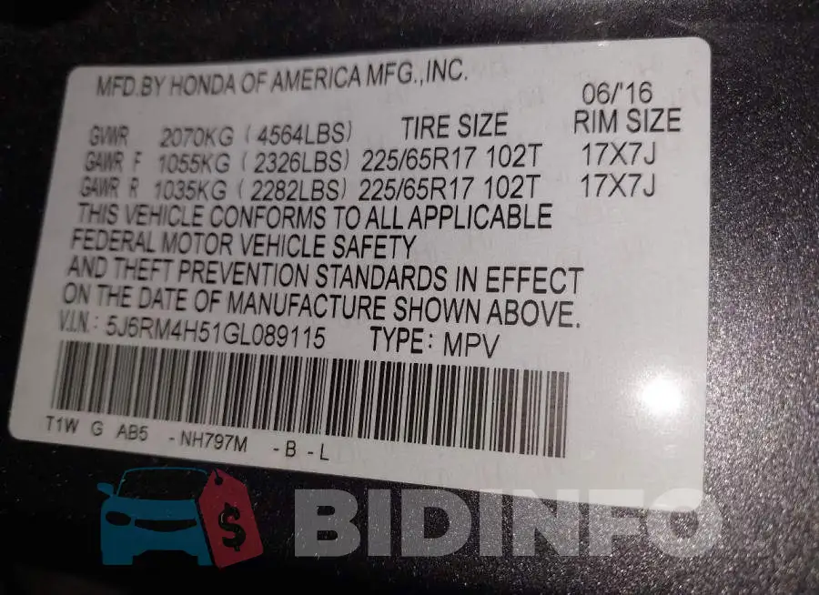 5J6RM4H51GL089115 Photo# 9