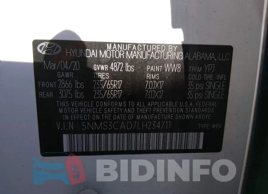 5NMS3CAD7LH234711 Photo# 9