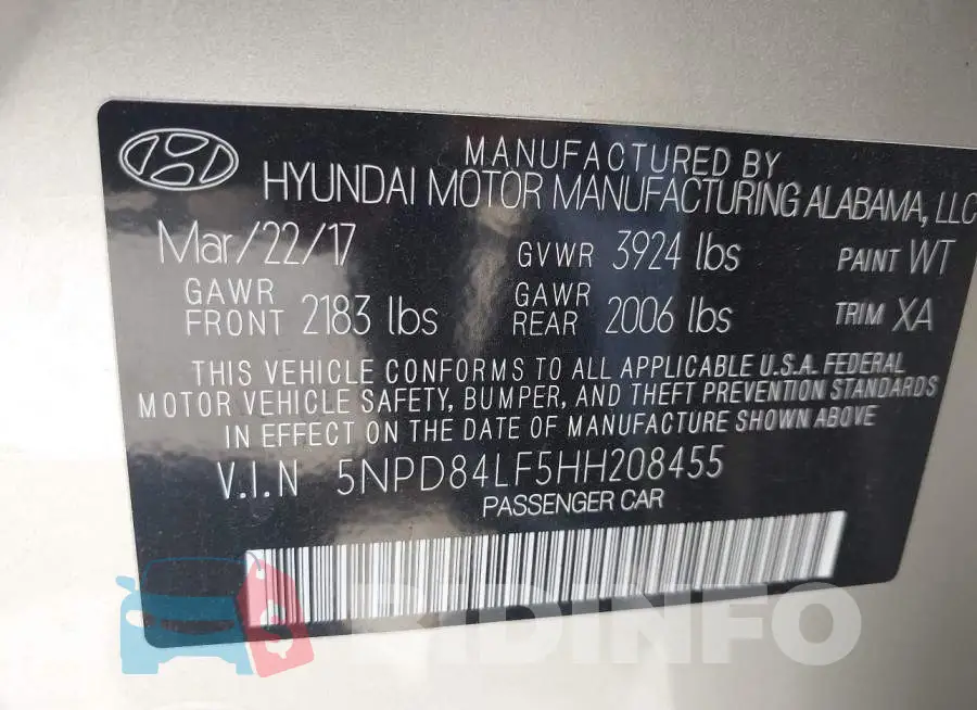 5NPD84LF5HH208455 Photo# 9