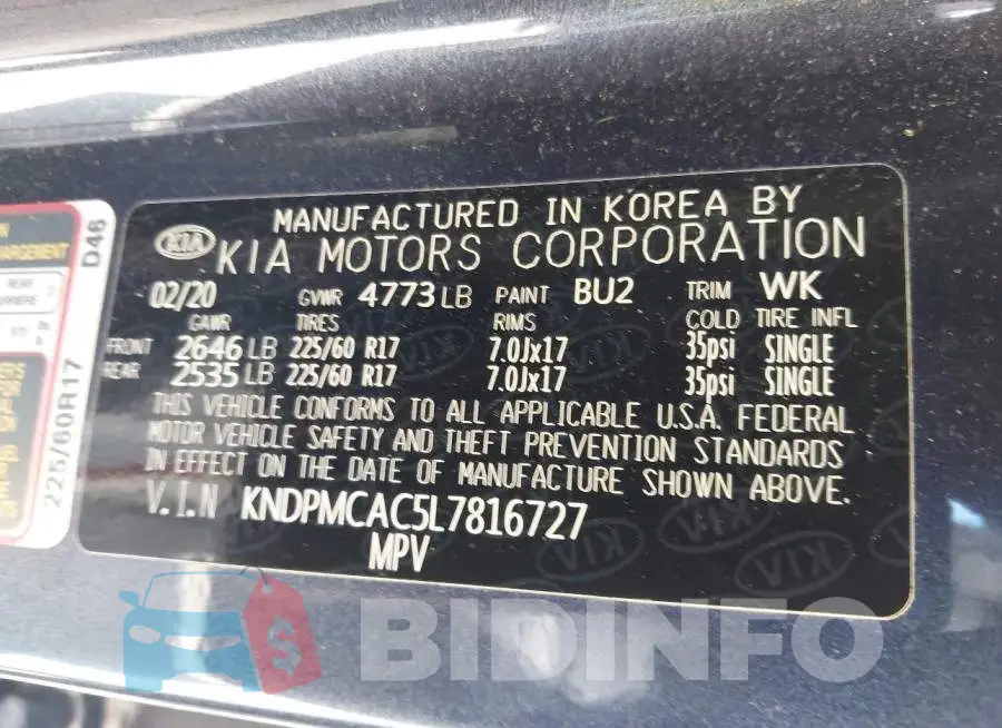 KNDPMCAC5L7816727 Photo# 9