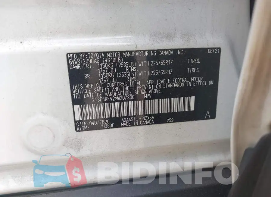 2T3F1RFV2MW207800 Photo# 9