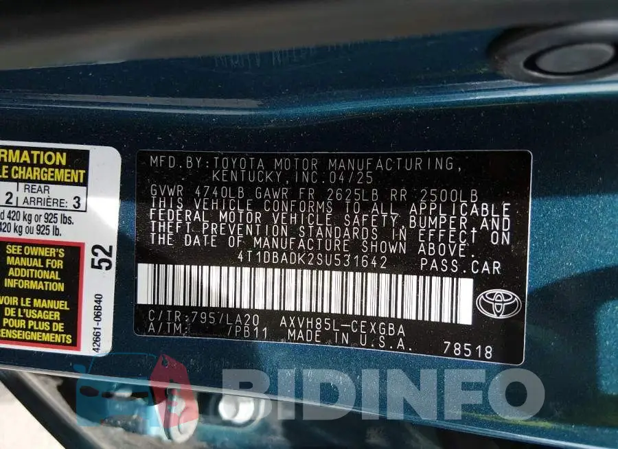 4T1DBADK2SU531642 Photo# 9
