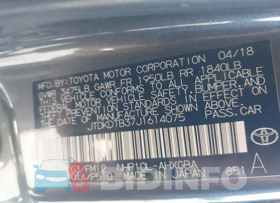 JTDKDTB37J1614075 Photo# 9