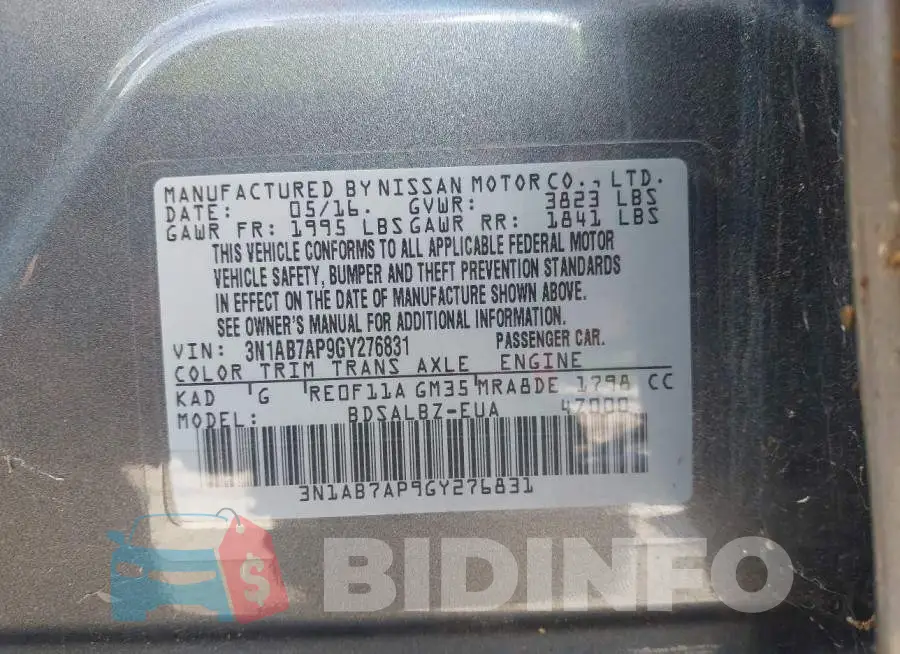 3N1AB7AP9GY276831 Photo# 9