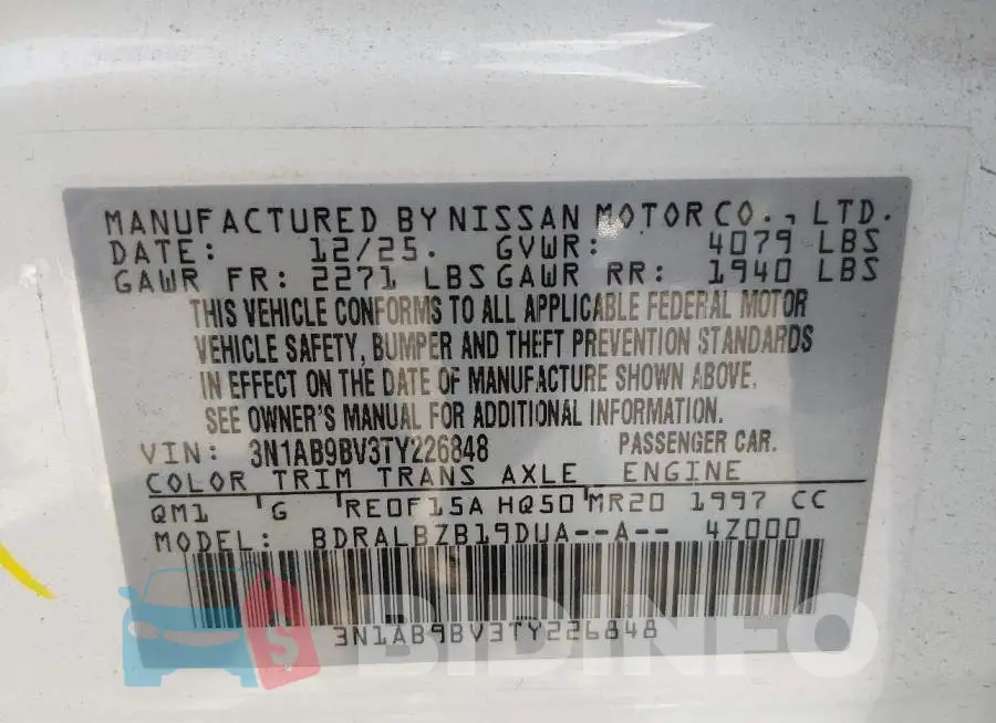 3N1AB9BV3TY226848 Photo# 9