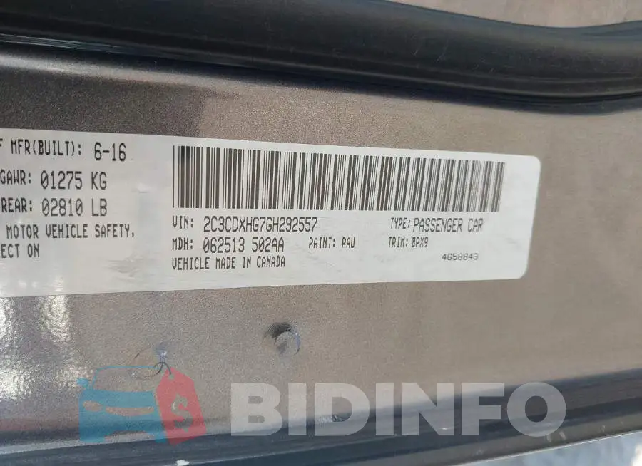 2C3CDXHG7GH292557 Photo# 9