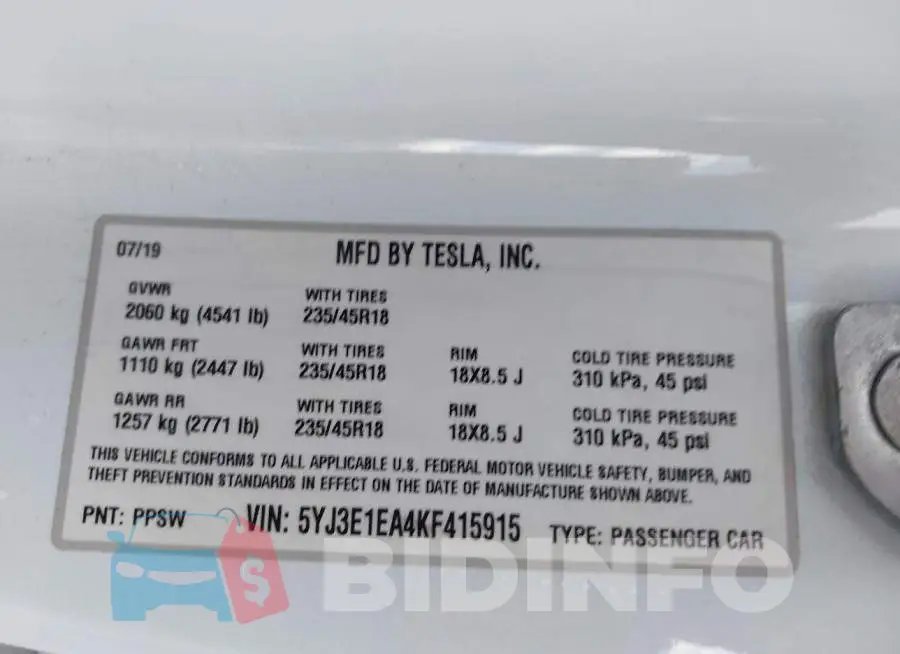 5YJ3E1EA4KF415915 Photo# 9