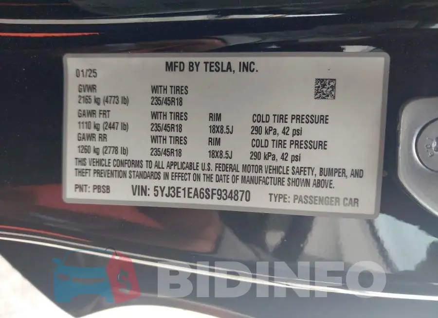5YJ3E1EA6SF934870 Photo# 9