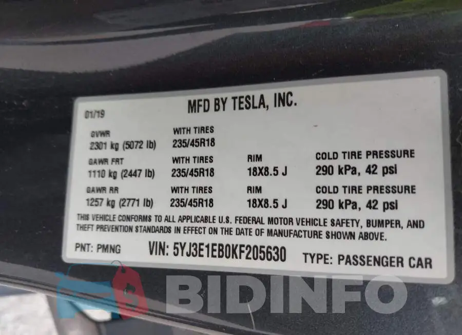 5YJ3E1EB0KF205630 Photo# 9