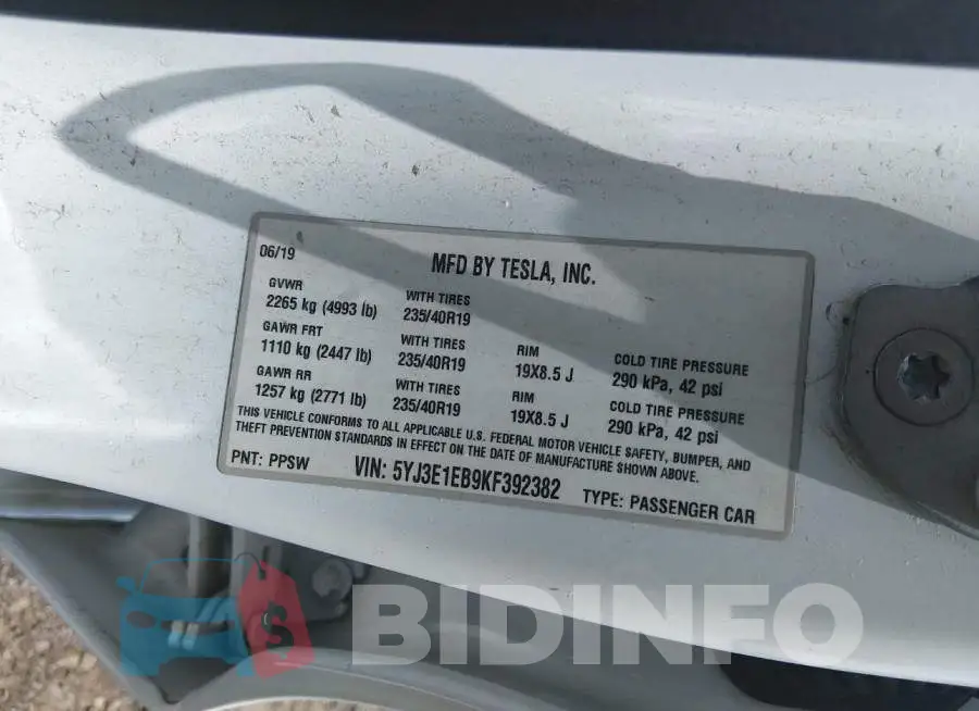 5YJ3E1EB9KF392382 Photo# 9