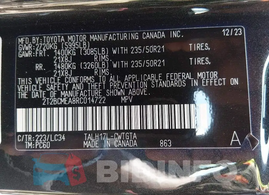 2T2BCMEA8RC014722 Photo# 9
