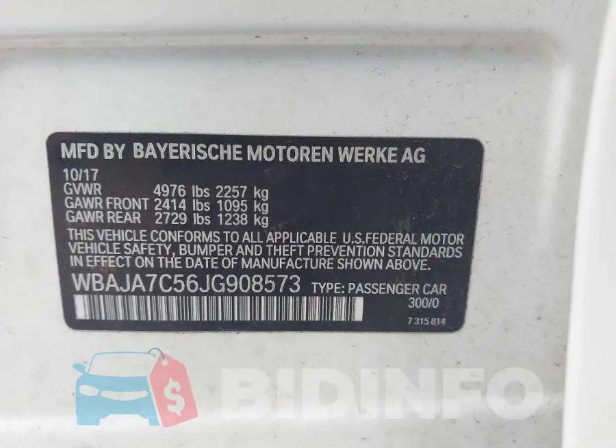 WBAJA7C56JG908573 Photo# 9