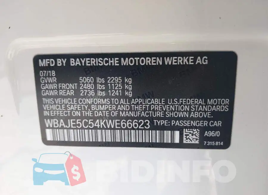 WBAJE5C54KWE66623 Photo# 9